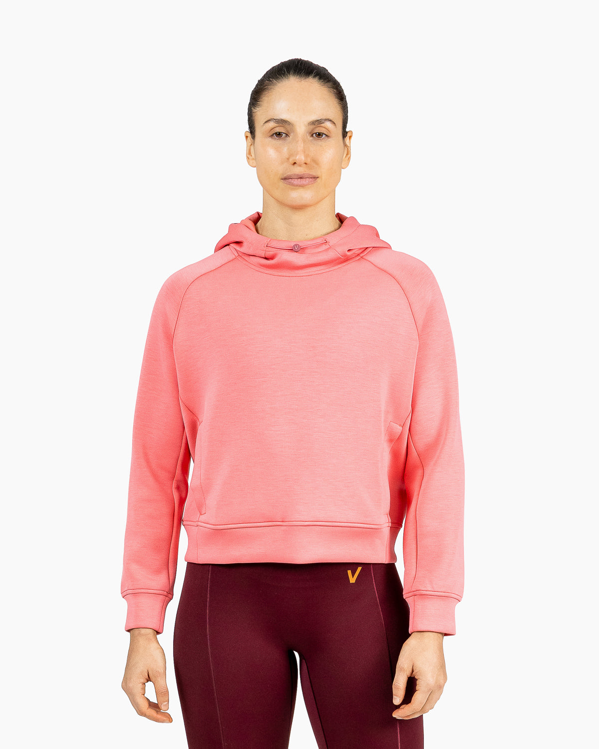 Velites women's Holo crop hooded sweatshirt front color_Raspeberry