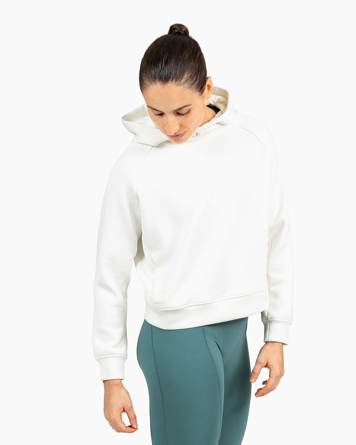 Velites women's Holo crop hooded sweatshirt front color_Pearl
