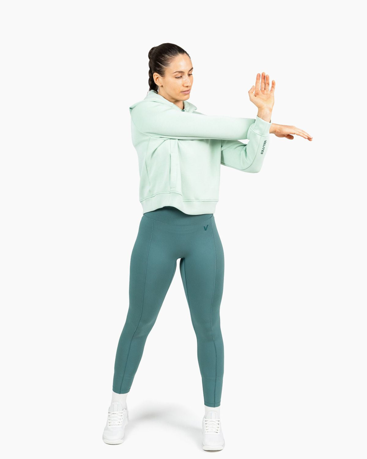 Velites women's Holo crop hooded sweatshirt exercise color_Mojito