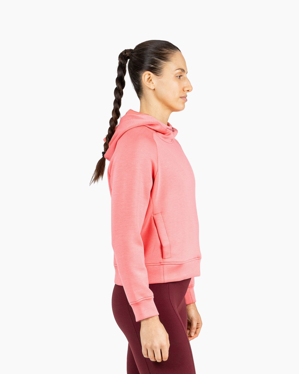 Velites women's Holo crop hooded sweatshirt side color_Raspeberry