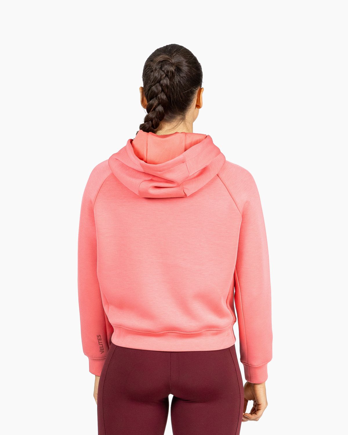 Velites women's Holo crop hooded sweatshirt back color_Raspeberry