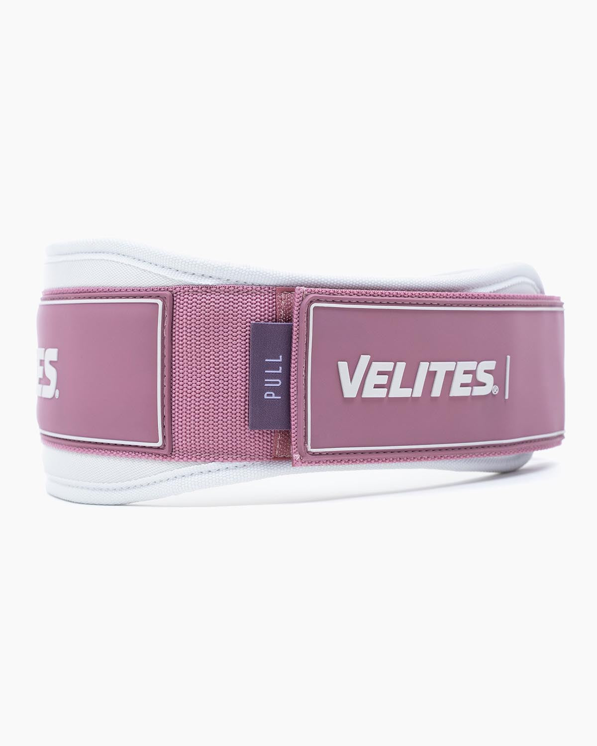 Velites weightlifting belt for CrossFit and functional training, three-quarter view — light pink