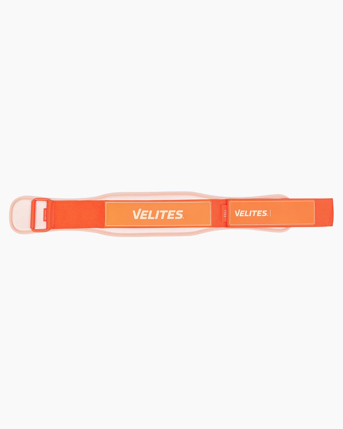 Velites weightlifting belt for CrossFit and functional training laid flat — orange