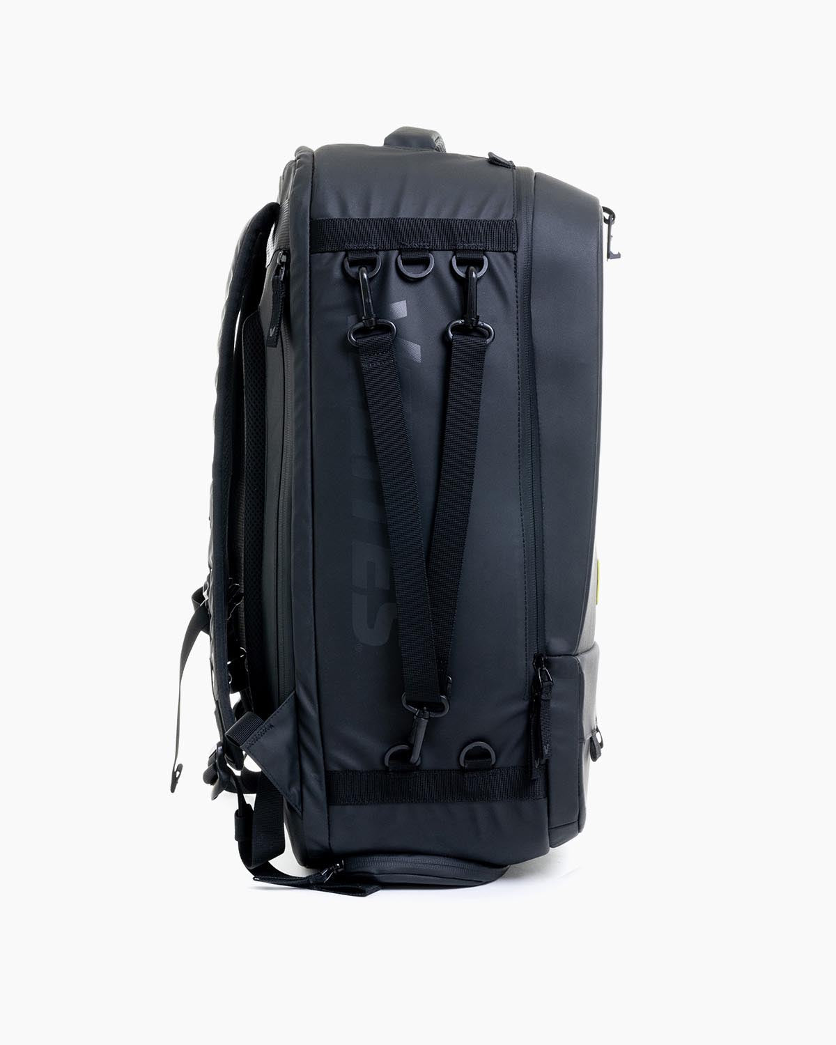 Left side view of Velites Storm backpack without WODBAG with ergonomic padded straps and black chest buckle