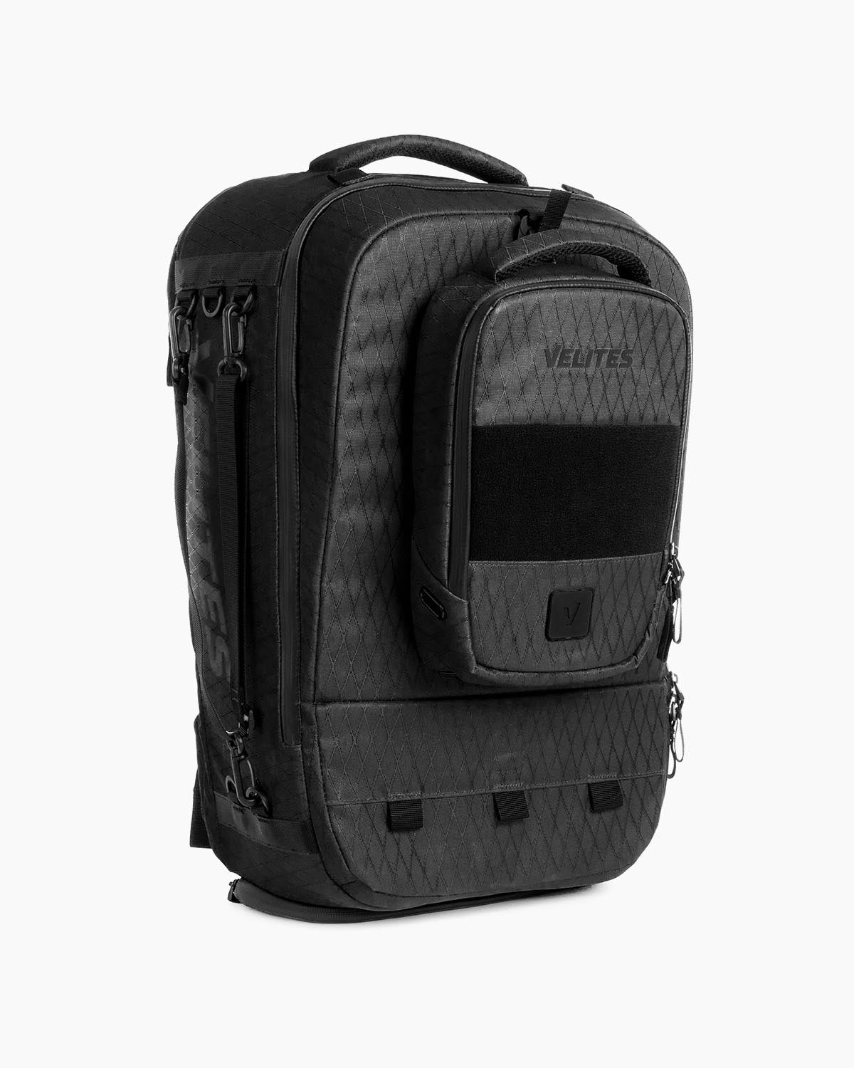 Three-quarter left view of Velites Storm backpack with WODBAG Duradaimond Anthracite