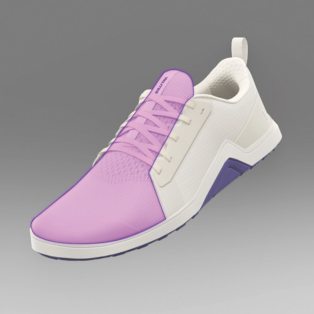 Barefoot shoes Minimal 1.0 Velites Ivory White with elastic upper fit diagram in purple