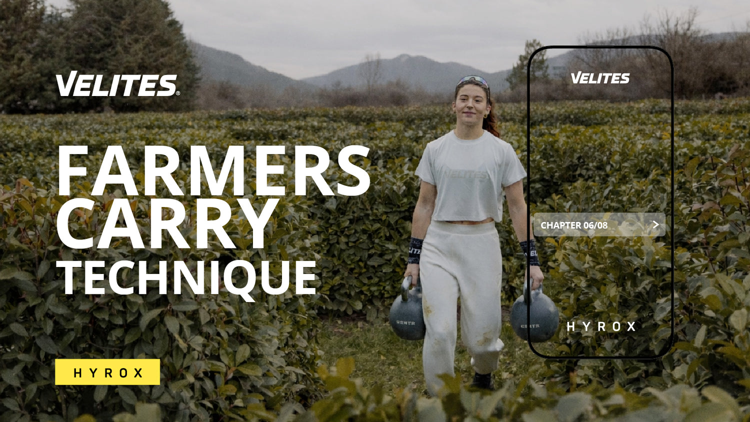 Athlete performing Farmers Carry HYROX Technical Guide Velites course