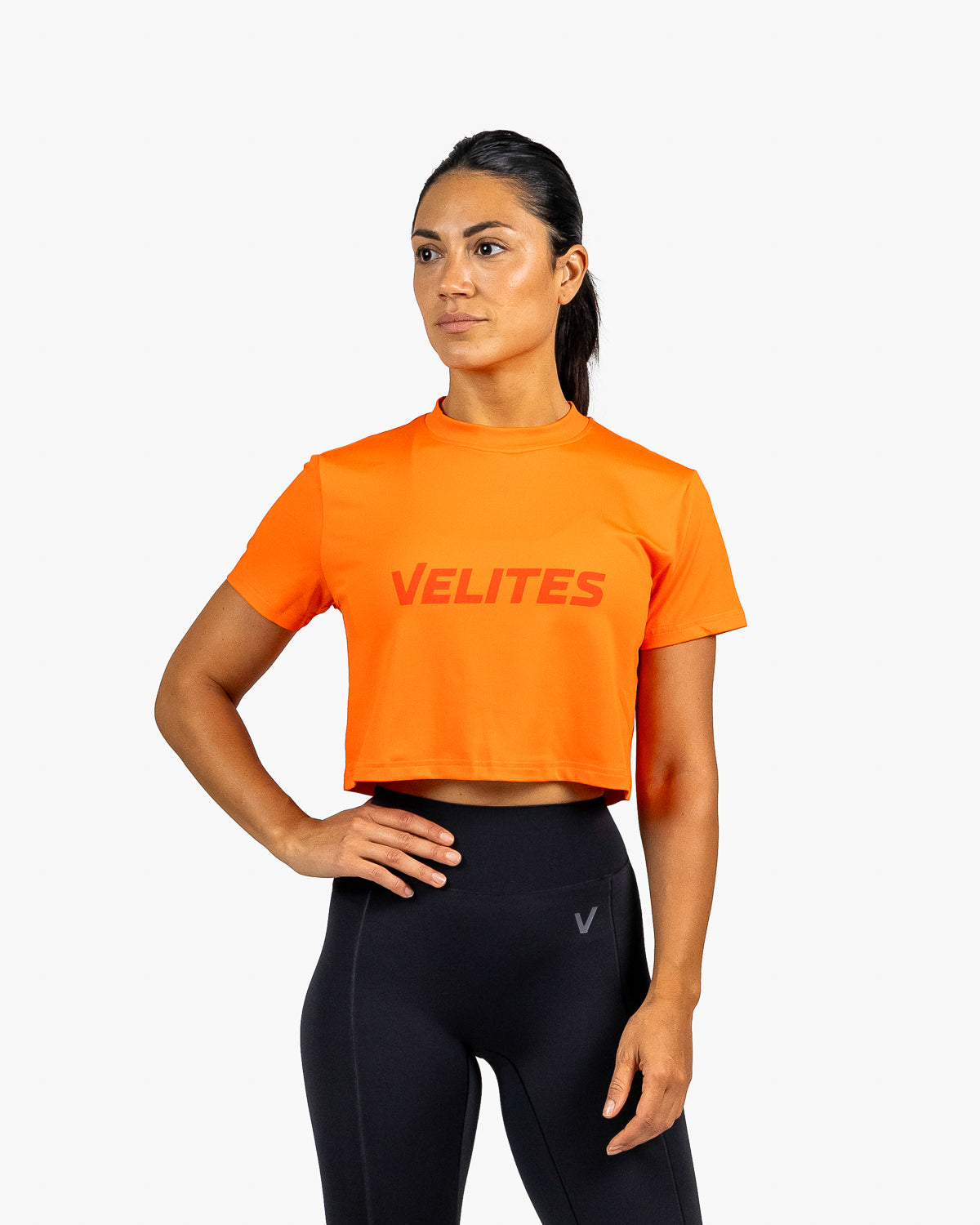 Velites Holo t-shirt crop da donna davanti color_orange reef