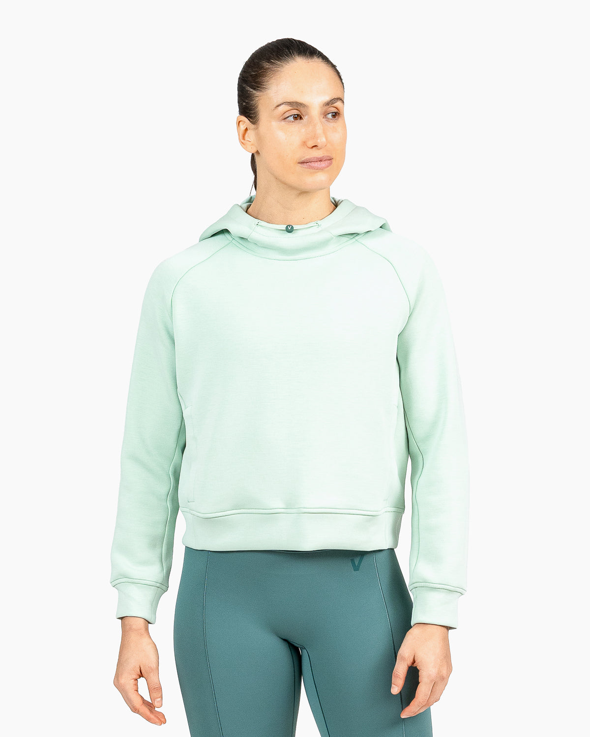 Velites women's Holo crop hooded sweatshirt front color_Mojito