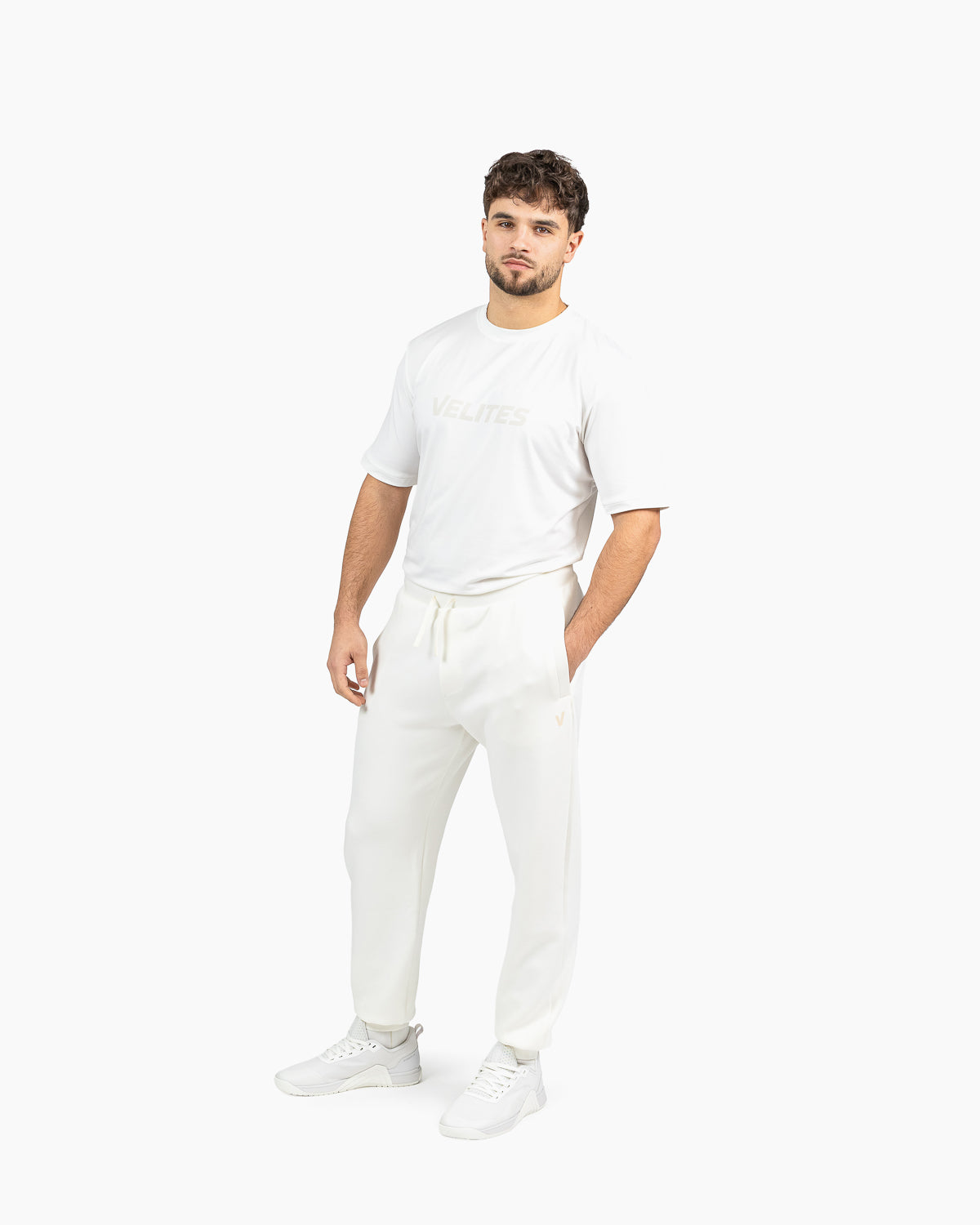 Holo Velites unisex sweetpants man front color_Pearl