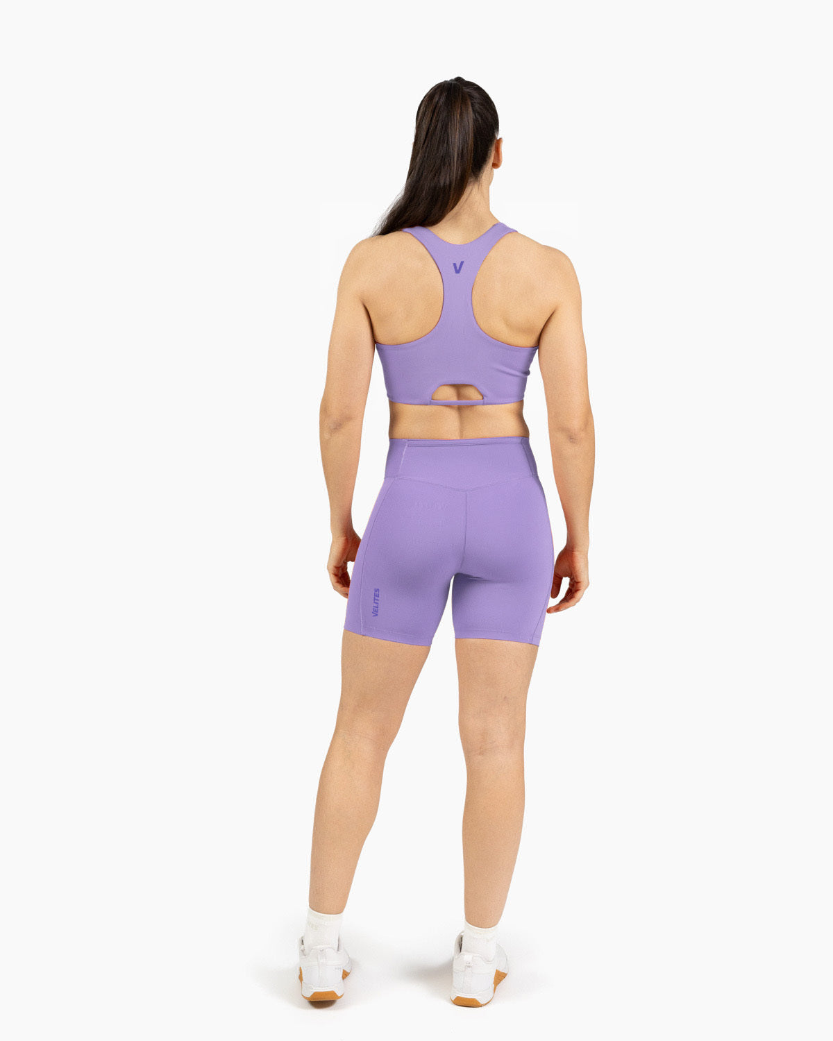 Women's Holo Mid-Length Leggings Velites back color_Wisteria