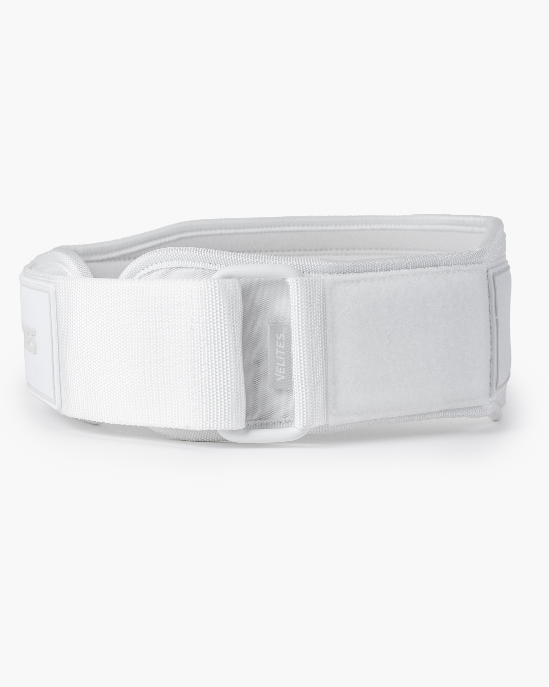 Velites weightlifting belt fastened for CrossFit and functional training — white