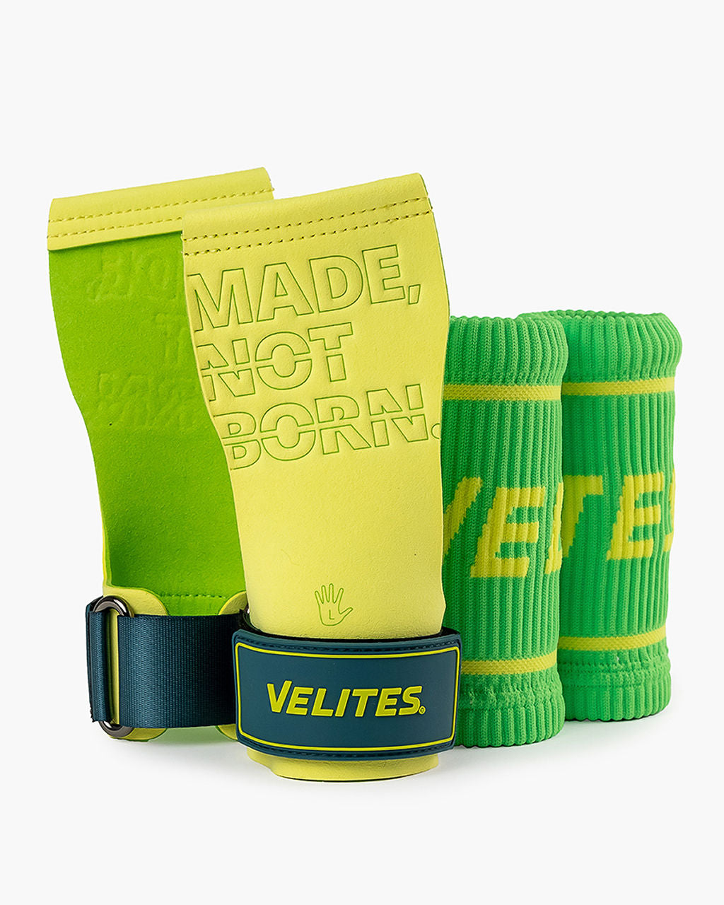 Calleras con magnesio Quad Pro Velites y muñequeras lima limón