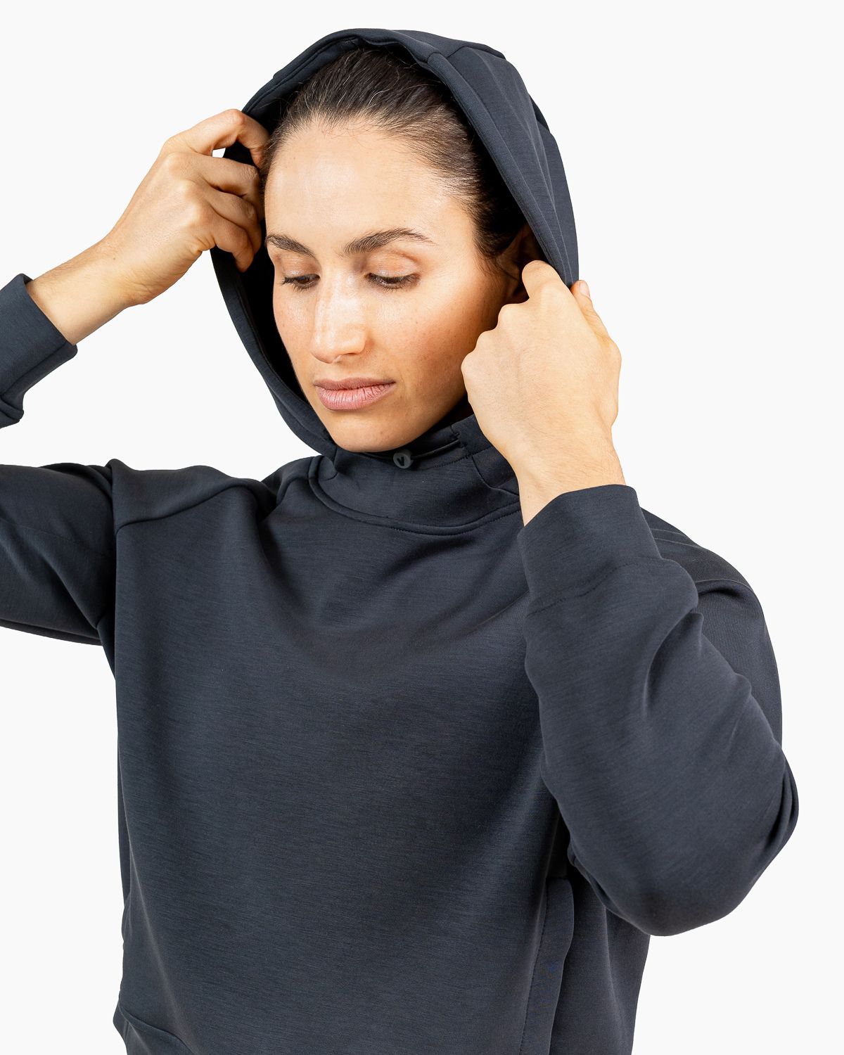 Velites women's Holo crop hooded sweatshirt hood detail color_Black