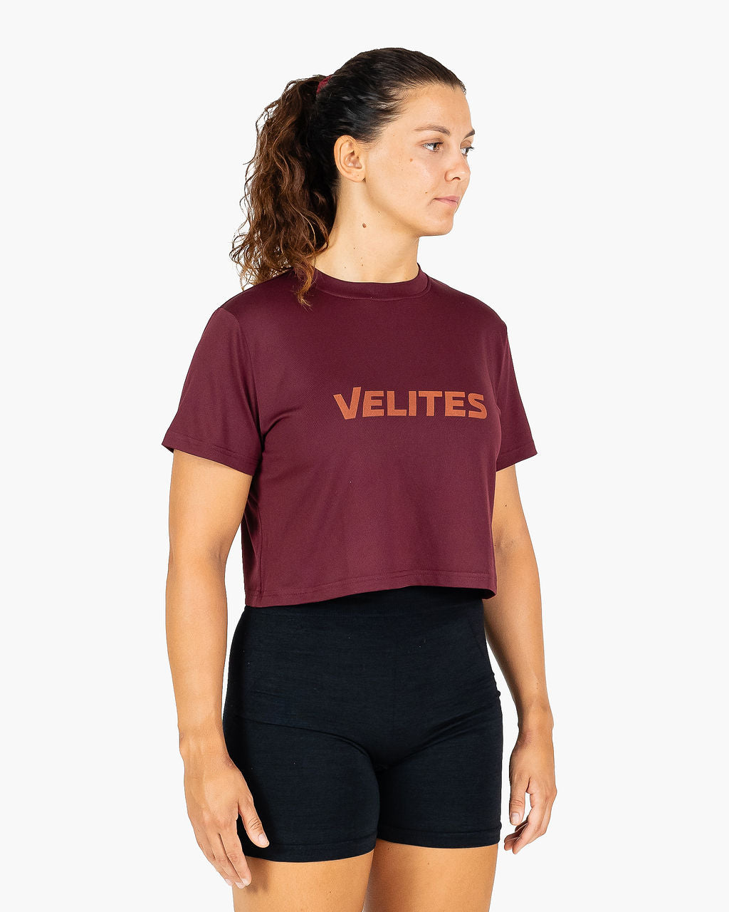 Velites Holo t-shirt crop da donna tre-quarti color_Pomegranate