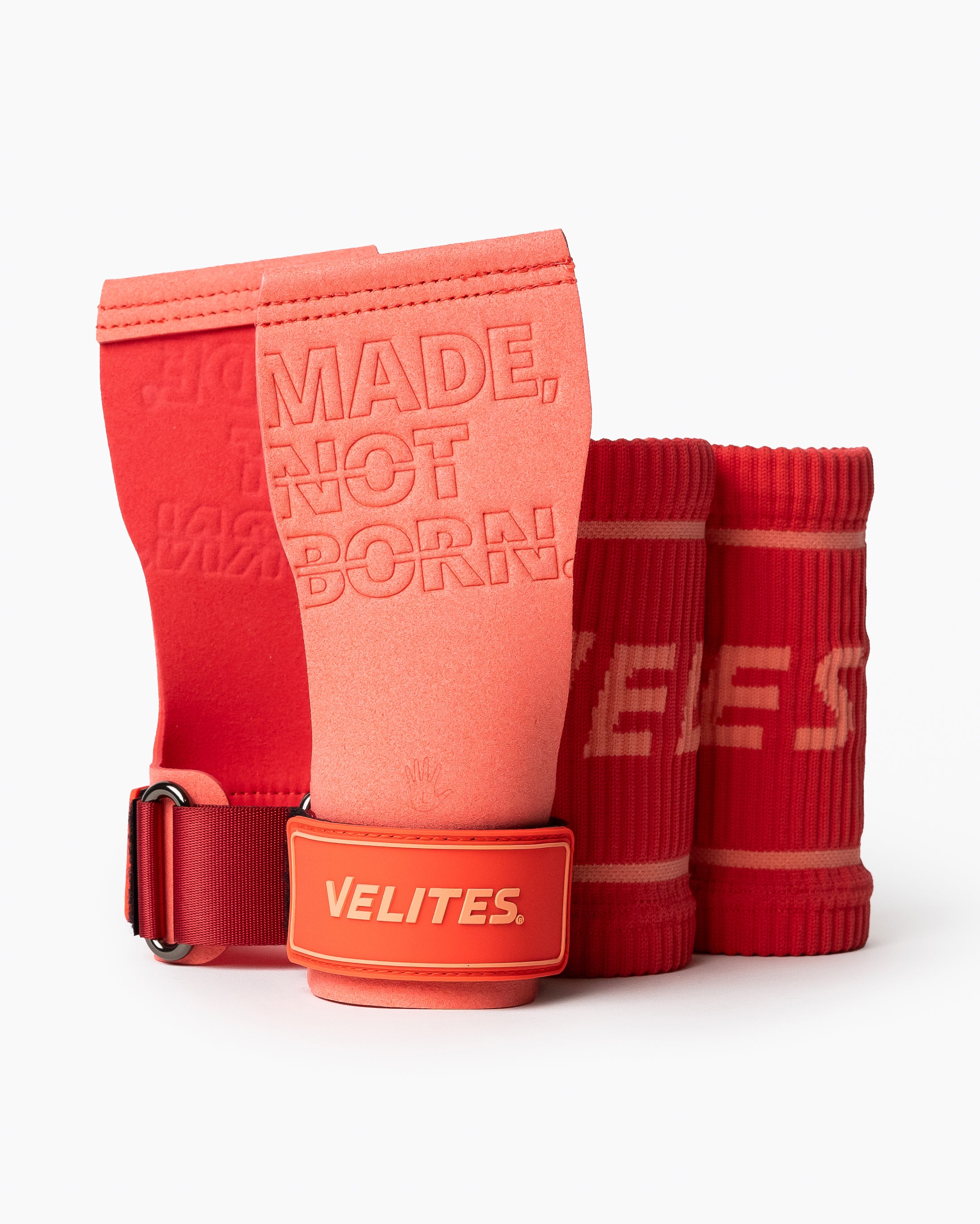 Velites Quad Pro magnesium hand grips with wrist wraps orange