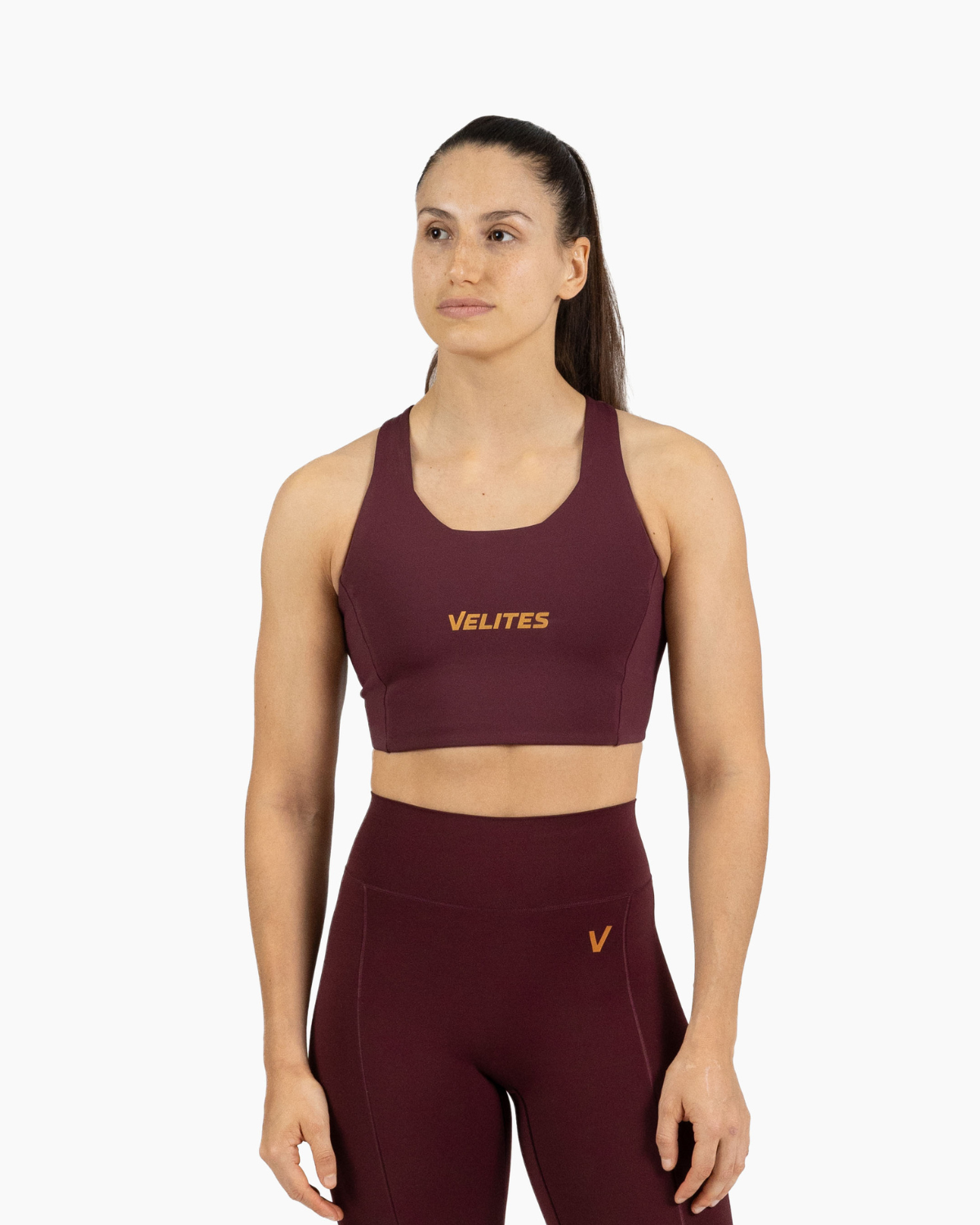 High neck bra Holo Velites front color_Pomegranate