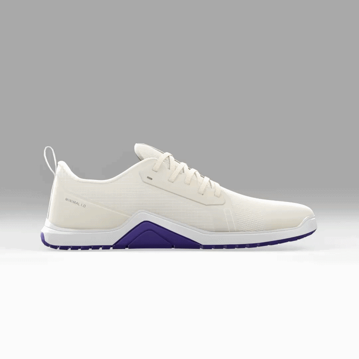 GIF of Minimal 1.0 Velites Ivory White barefoot shoe with high-grip sole diagram for improved stability