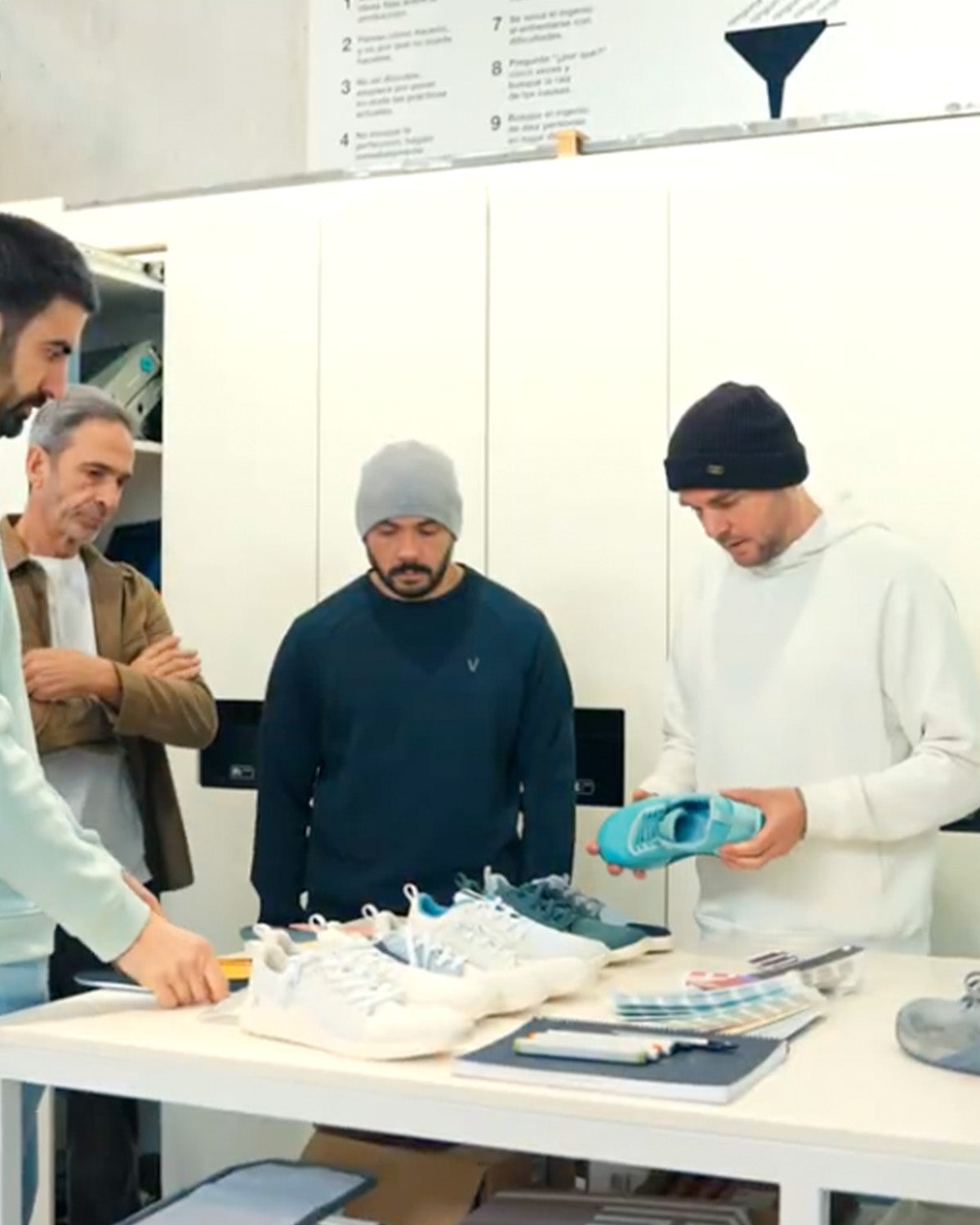 Velites design team working on the technical development of Minimal 1.0 shoes in the prototyping workshop