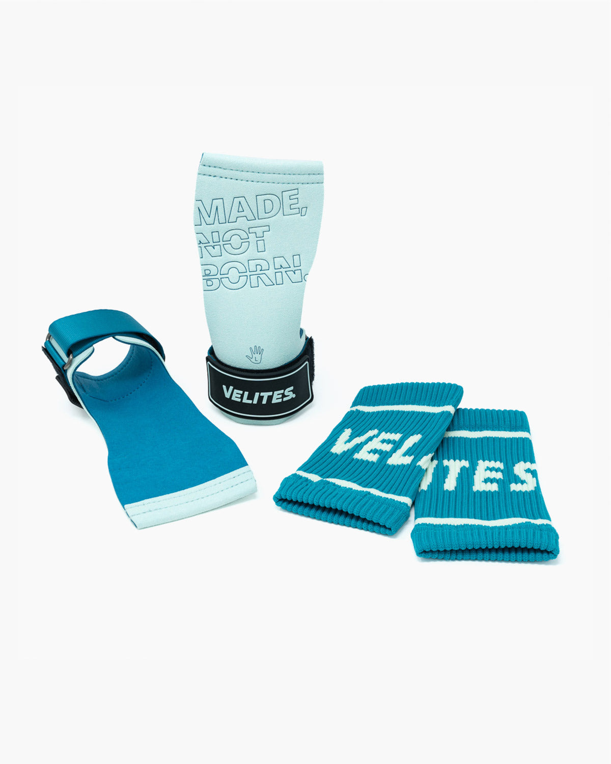 Velites Quad Pro magnesium hand grips and wrist wraps detail blue