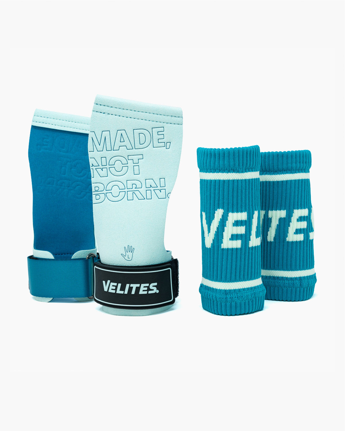 Velites Quad Pro magnesium hand grips with wrist wraps blue