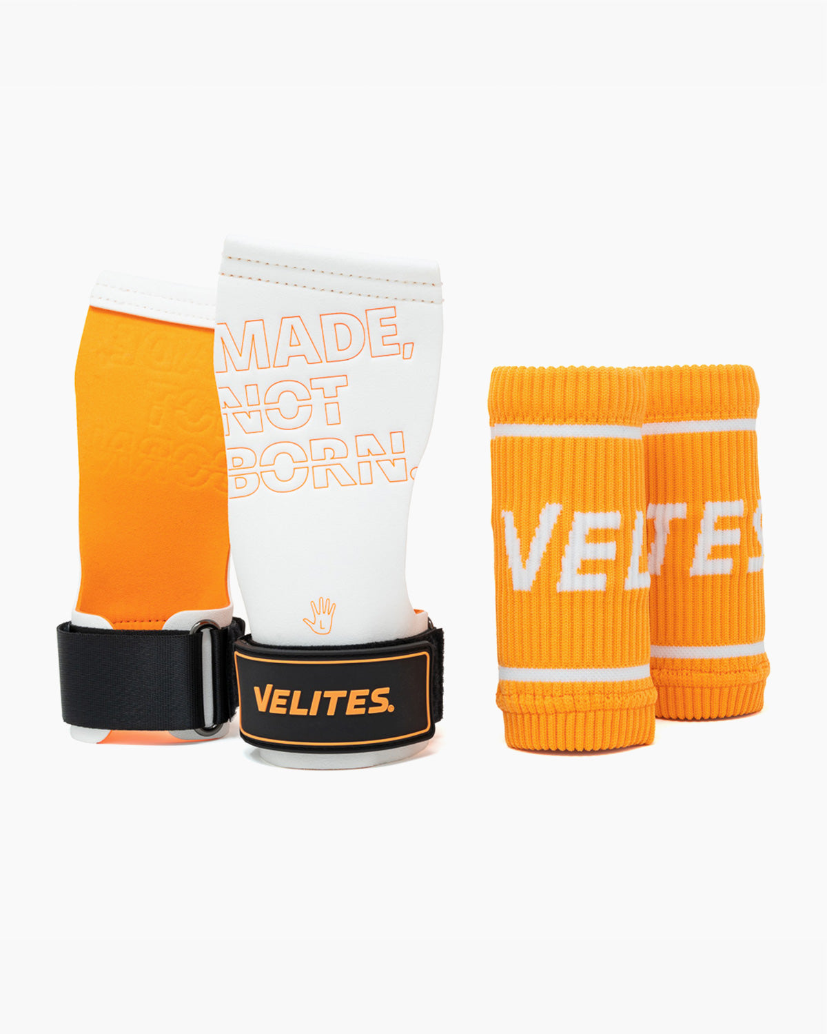 Velites Quad Pro magnesium hand grips with wrist wraps white orange