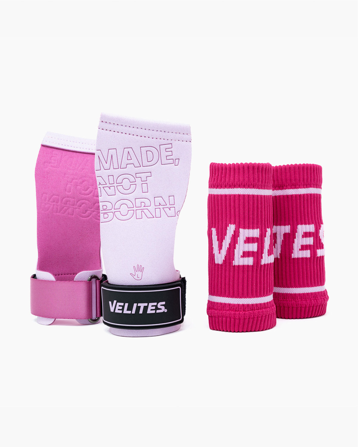 Velites Quad Pro magnesium hand grips with wrist wraps pink