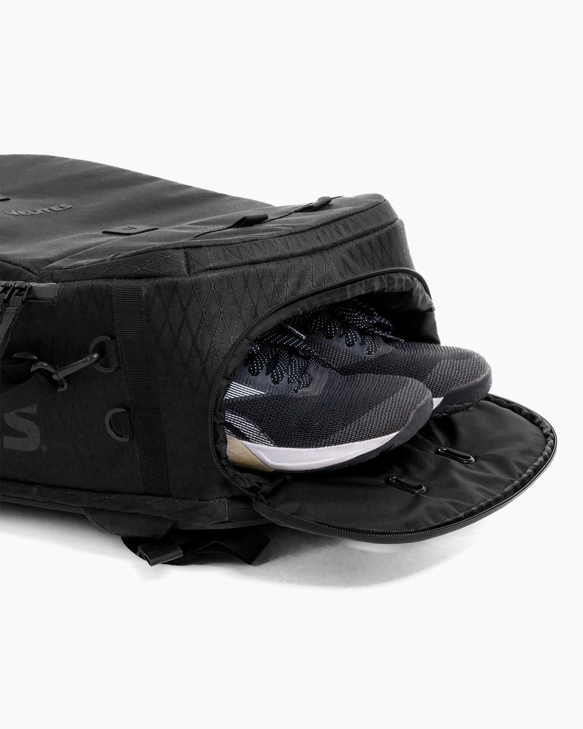 Shoe compartment view of Velites Storm backpack for functional training and CrossFit Duradaimond Anthracite