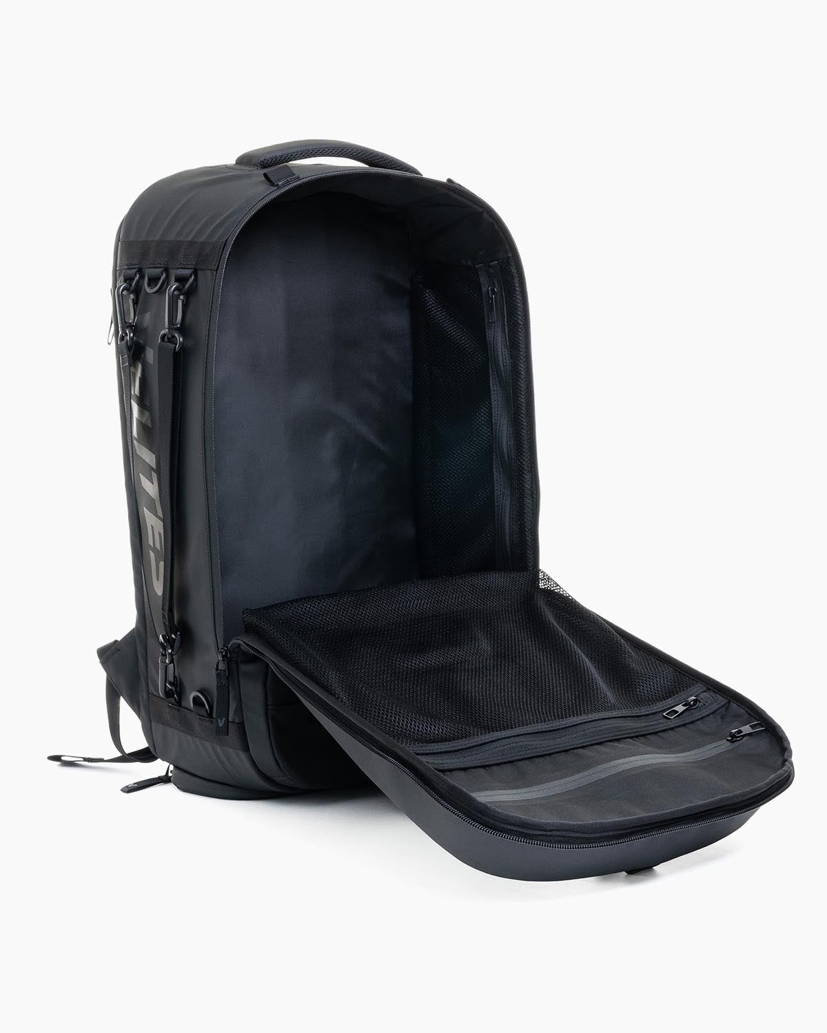 Open view of Velites Storm backpack for functional training and CrossFit in black